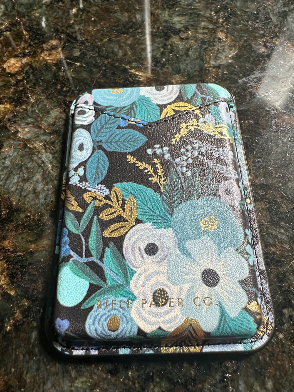Rifle Paper Co. Floral Card Sleeve in Teal, Aqua, Black & Gold